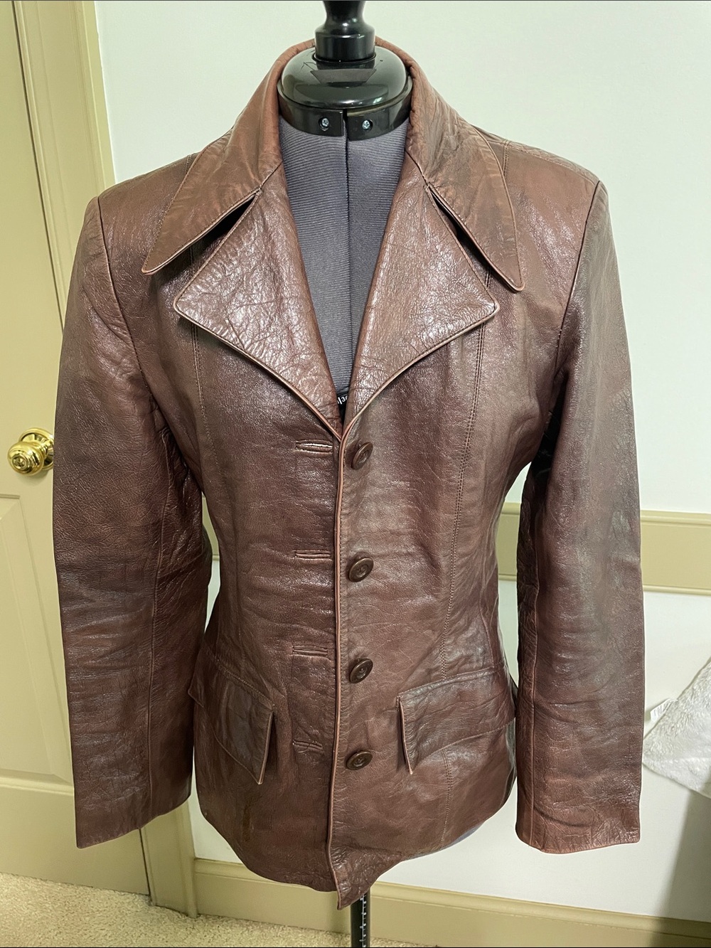 Michael Hoban, North Beach, leather Brown Leather Button-Front Jacket